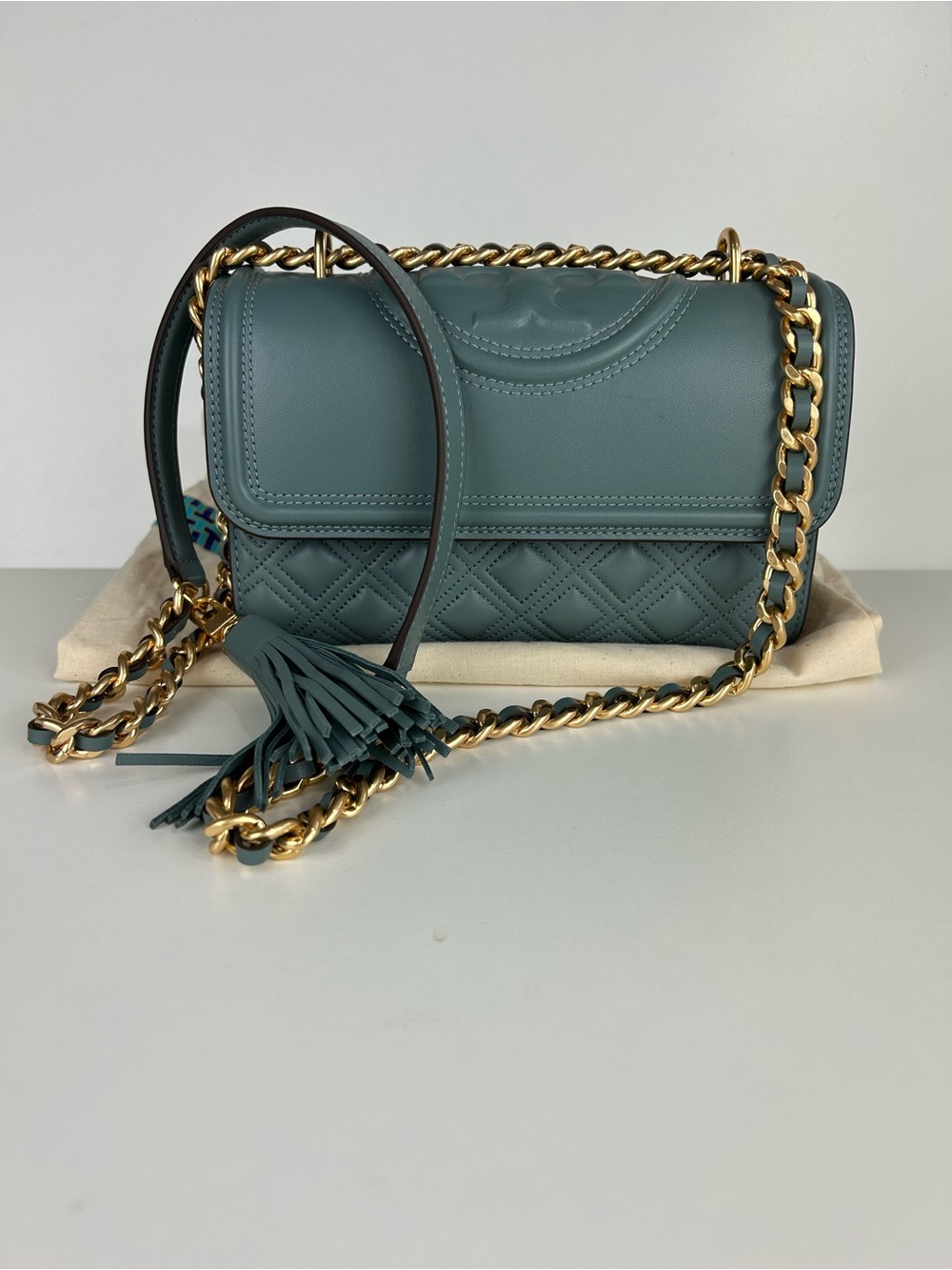 TORY BURCH FLEMING BLUE GRAY SHOULDER CROSSBODY BAG PURSE